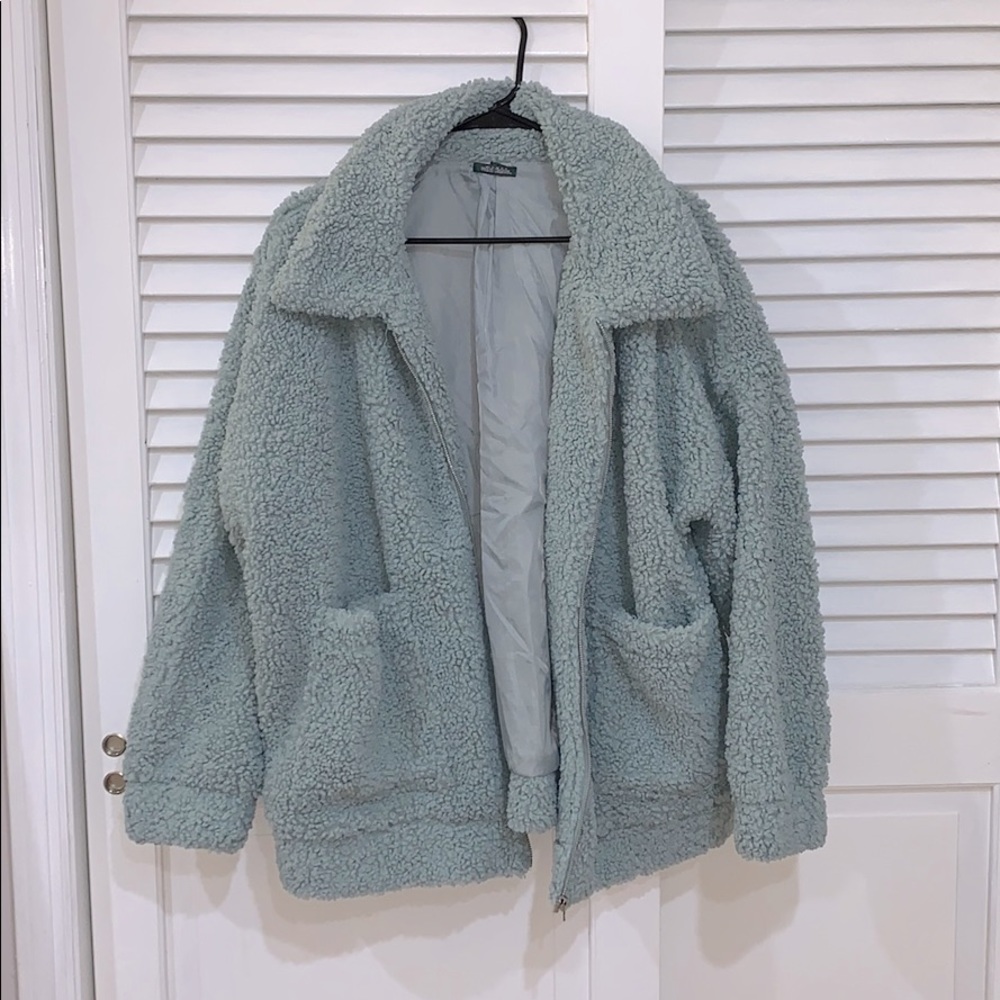 Turquoise fuzzy jacket